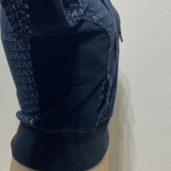 Armani Exchange Black/Silver Hoodie Size XS Quarter Zip Kangaroo Pocket - Picture 7 of 9